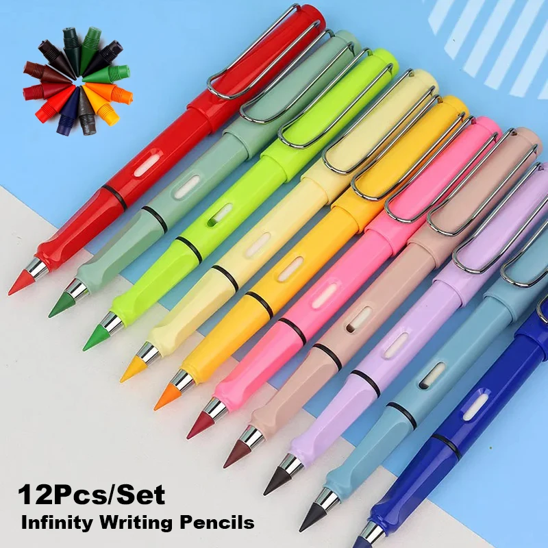 12 цвята/Безкраен набор от молив без мастило, неподвластна на времето моливи за деца, Арт скица, е с Цветна писалка за рисуване, инструменти, Подаръци ученически пособия, канцеларски материали