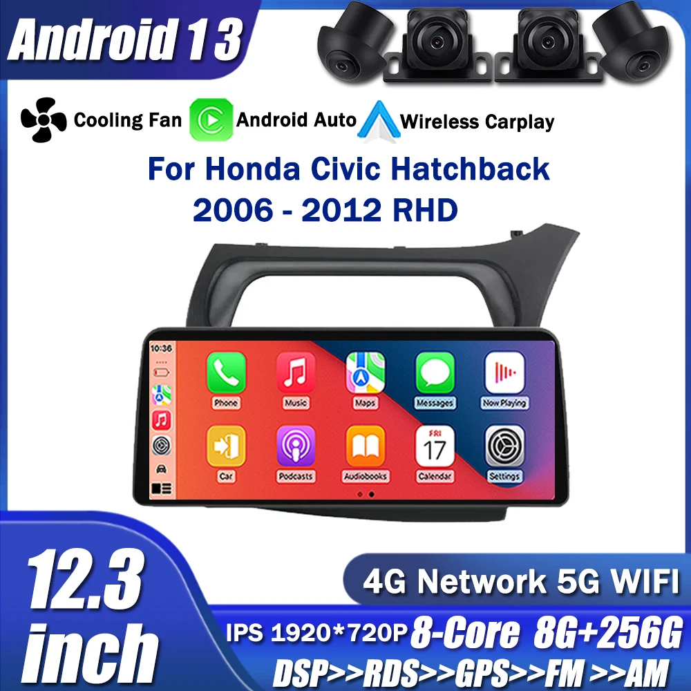 1920*720 Android 13 Авто Аудио Мултимедиен Плейър За Honda Civic Хетчбек 2006-2012 RHD GPS Навигационен Главното Устройство 4G Lte