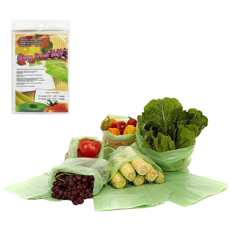 20 бр /опаковане. Зелени опаковки за плодове и многократна употреба пакети за зеленчуци за съхранение на храна в хладилника, за съхранение на пресни продукти £ 50