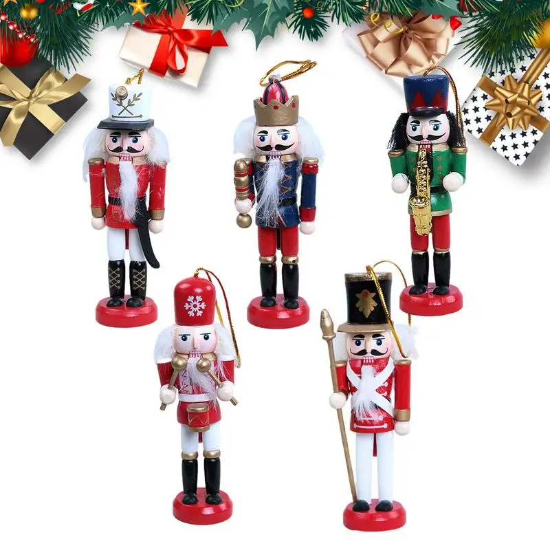 5ШТ Коледен Лешникотрошачката Креативен Подарък ръчна изработка Дървени Крал Барабанистът Войници Кукла Коледна Украса Украса за дома