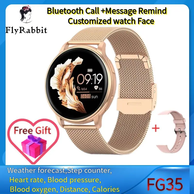 FlyRabbit 2024 Смарт часовници с Bluetooth-разговори, женски, с потребителски циферблат, мъжки, спортни, фитнес тракер, умни часовници с пулса, за Android и IOS
