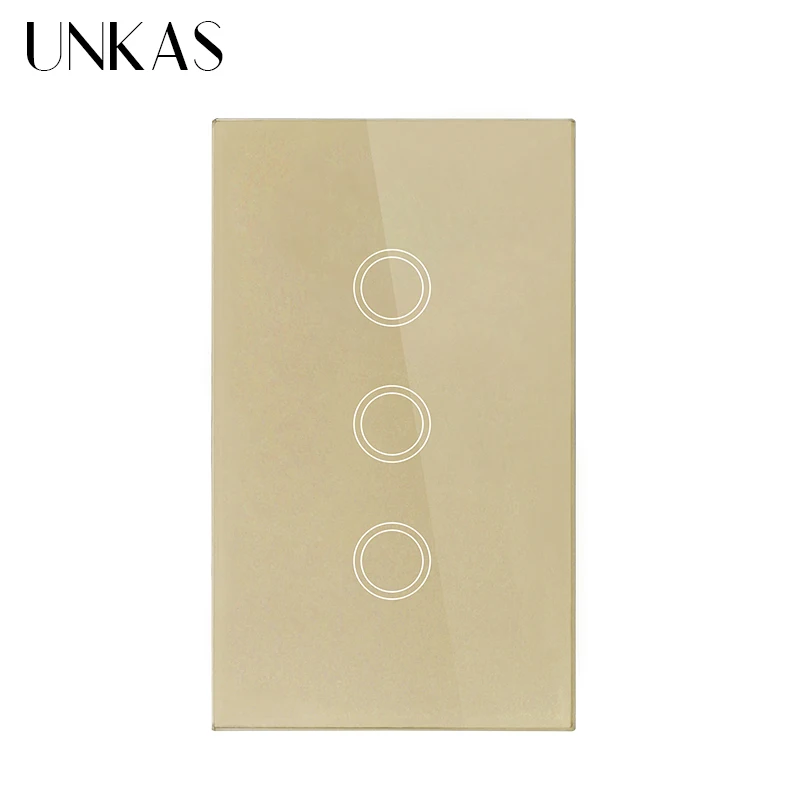 UNKAS US Standard Smart Switch 3 Банда 1-а Позиция Сензорен Прекъсвач От Луксозен Кристал Стъкло С Една Противопожарна Линия, Стенен Прекъсвач на Светлината