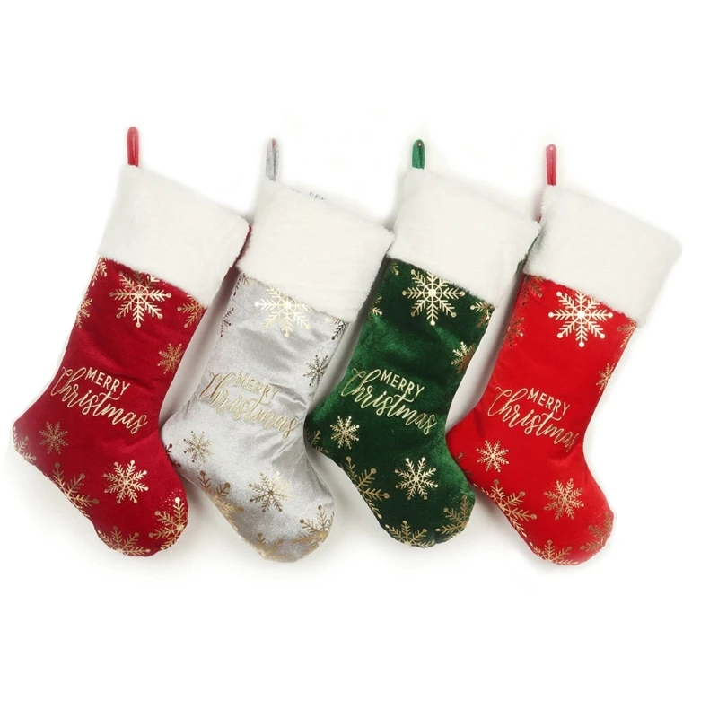 X7YF Коледен Чорап Висящи Украшения Вълнени Чорапи Чанта Бонбони Декоративен Подарък Пакет