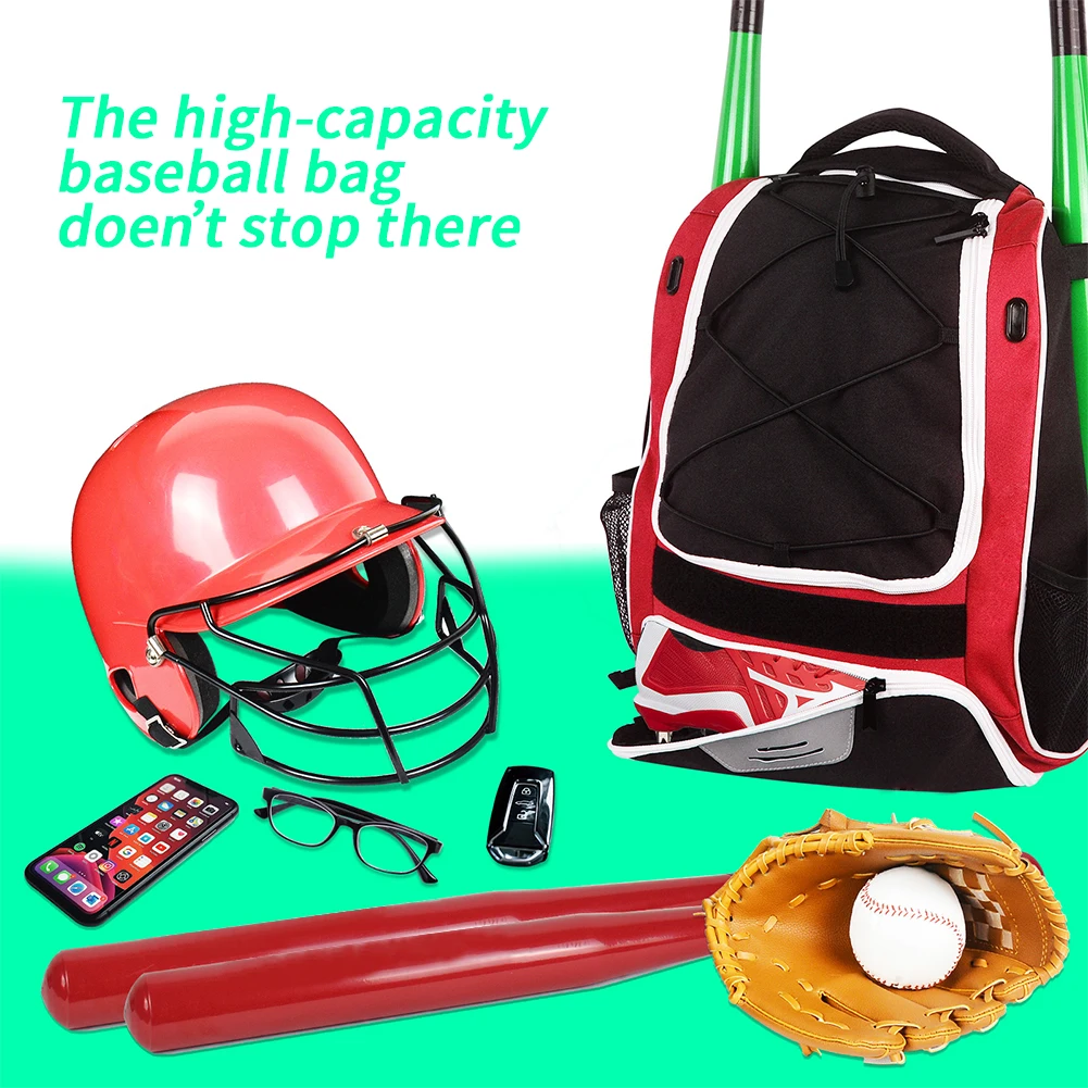 Бейзболна чанта, раница с бухалка за бейзбол, тенис топка и софтбольного оборудване, държач за битове и ръкавици, голямо основно отделение