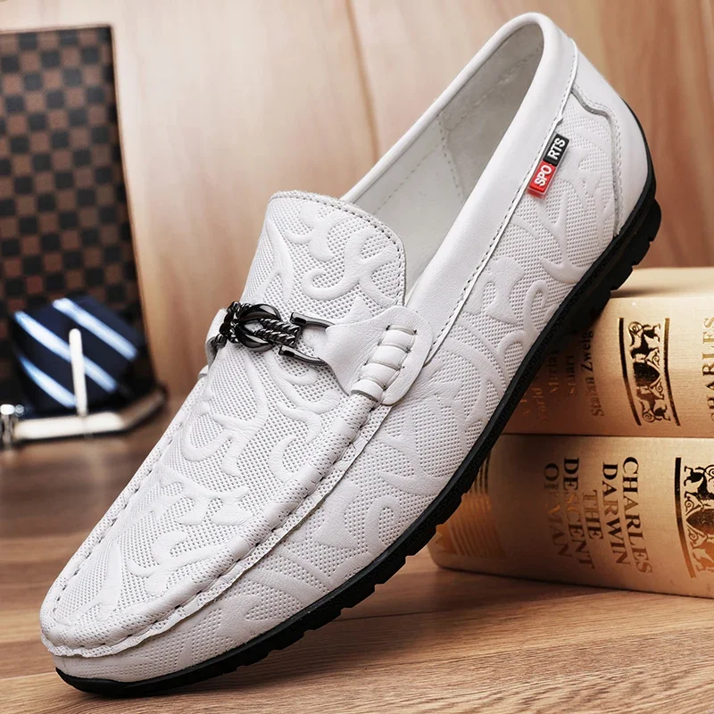 Бели обувки, ръчно изработени Висококачествени Мокасини от естествена кожа, Мъжки Луксозен Мъжки дизайнерски обувки, Ежедневни Мъжки обувки от естествена кожа
