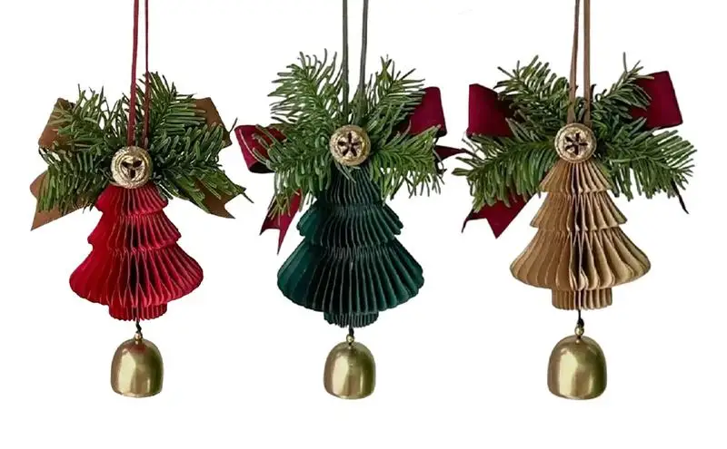 Декор на Коледните колокольчика, Скъпа окачване, висящи звънчета на Коледното дървото, подвесное украса с лък, коледни звънчета за украса.