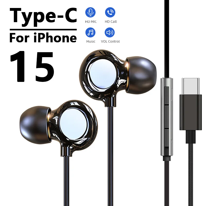 За iPhone 15 Pro Max Керамични кабелни слушалки Type C Бас стерео слушалки за музика спорт с микрофон 3,5 mm Слушалки за iPod