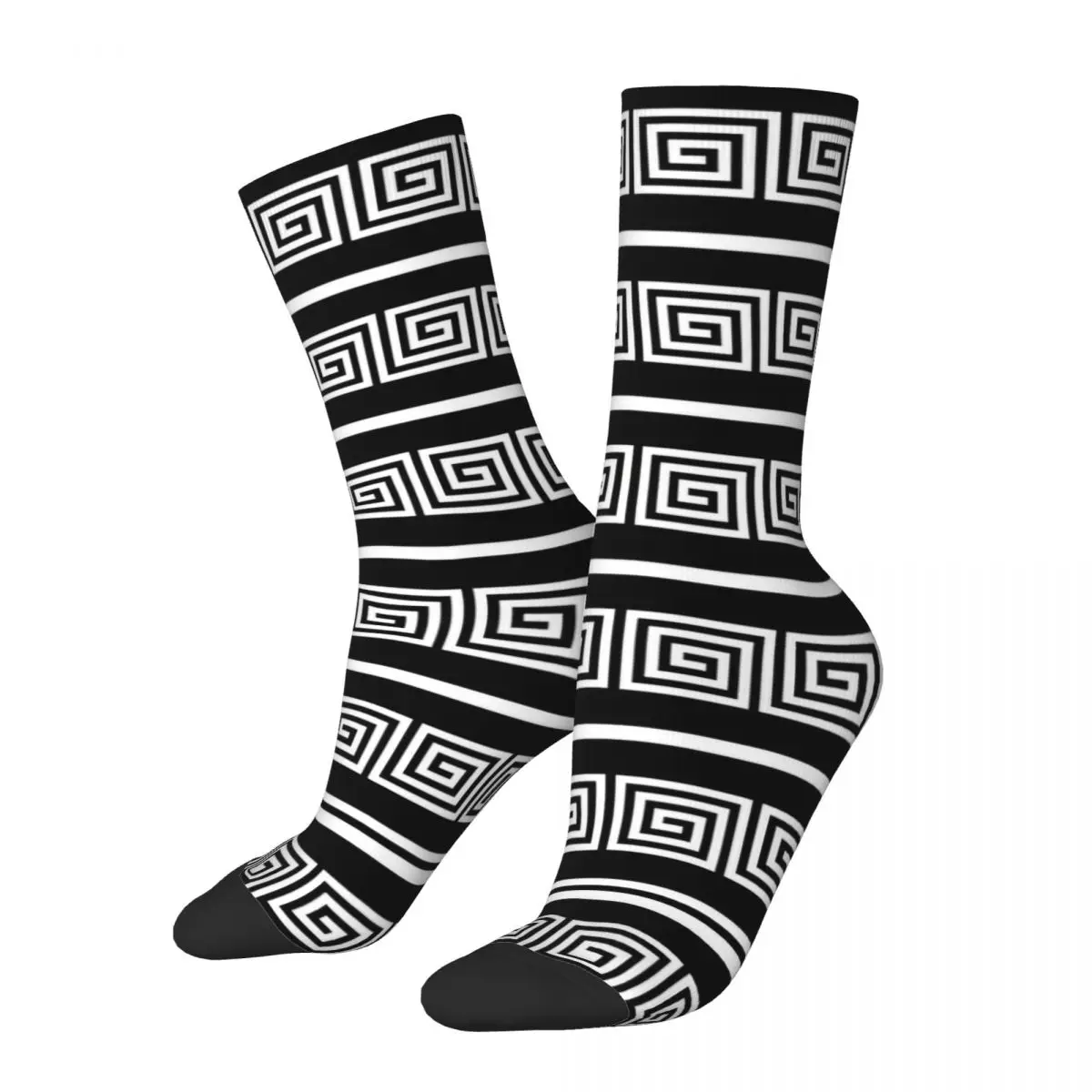 Зимни Топли дамски и мъжки чорапи Harajuku с гръцки ключ и линия, черно-бели чорапи, абсорбиращи потта Баскетболни чорапи