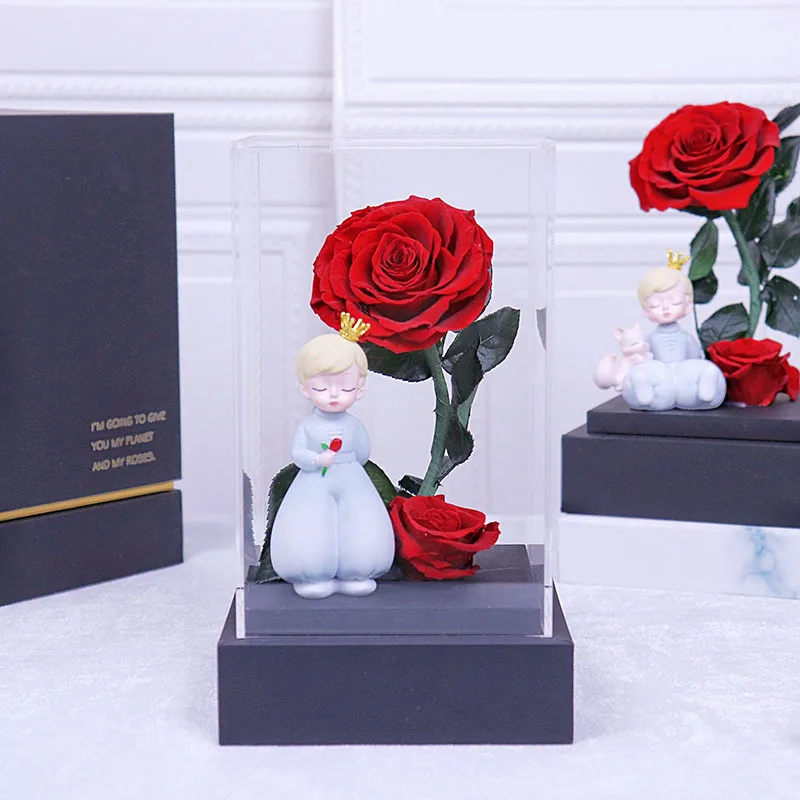 Истински Цвете Малкият Принц Запазен Свежи Цветя Прозрачна Акрилна Роза Подарък Кутия 214 