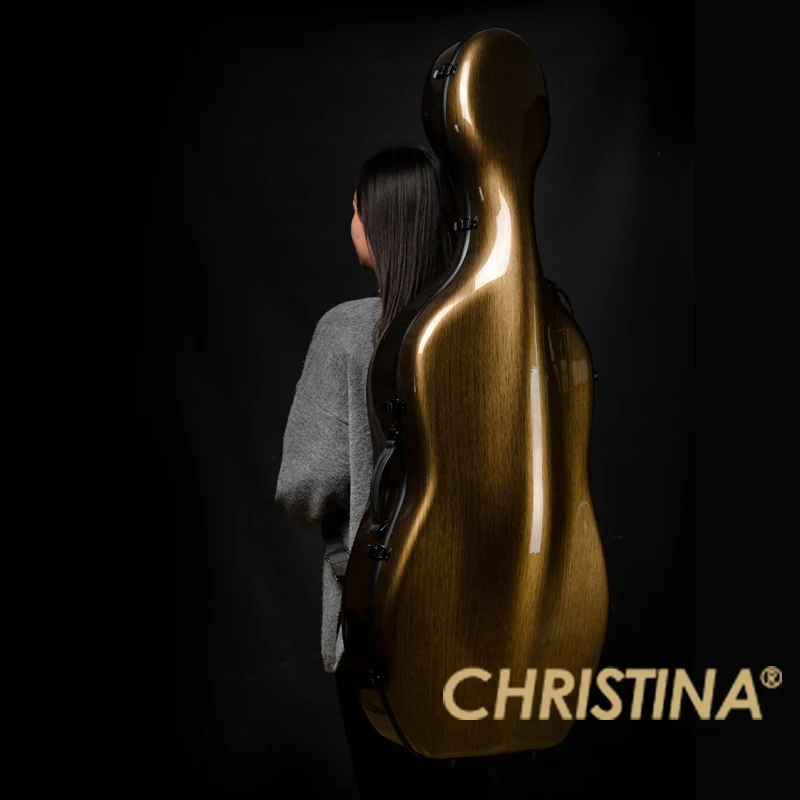 Калъф за виолончело CHRISTINA от тъмно злато, стъкло, стомана, карбон, с кодово заключване на колела (CB04)