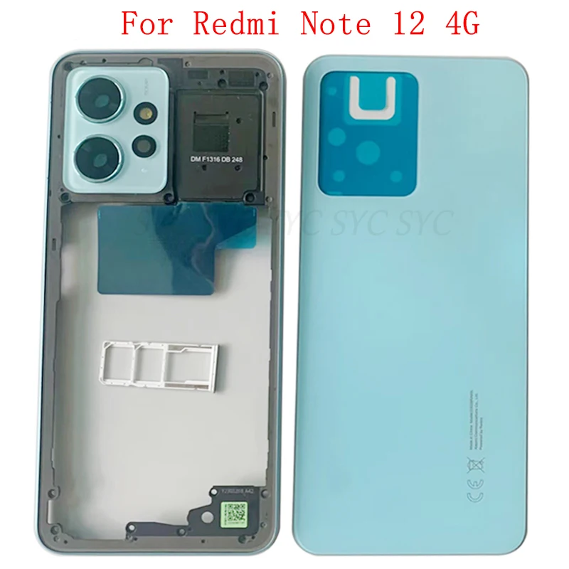 Капак на отделението за батерията, корпус на задния капак, тава за sim карта за Xiaomi Redmi Note 12 4G, задната част на кутията със средна рамка, рамка за камерата