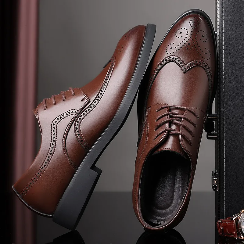 Класически обувки-дербито с наполовина перфорированным пръсти в ретро стил, удобни за мъже, кожени обувки с дантела, бизнес обувки за сватбени партита