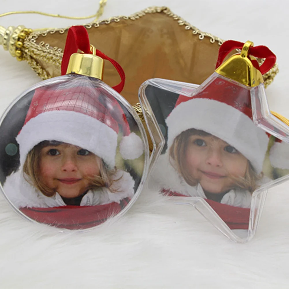 Коледна прозрачна рамка за снимка, пластмасов пет звезден топка, Коледна украса, направи си САМ, Коледна елха, Висящи декор, Детски подаръци