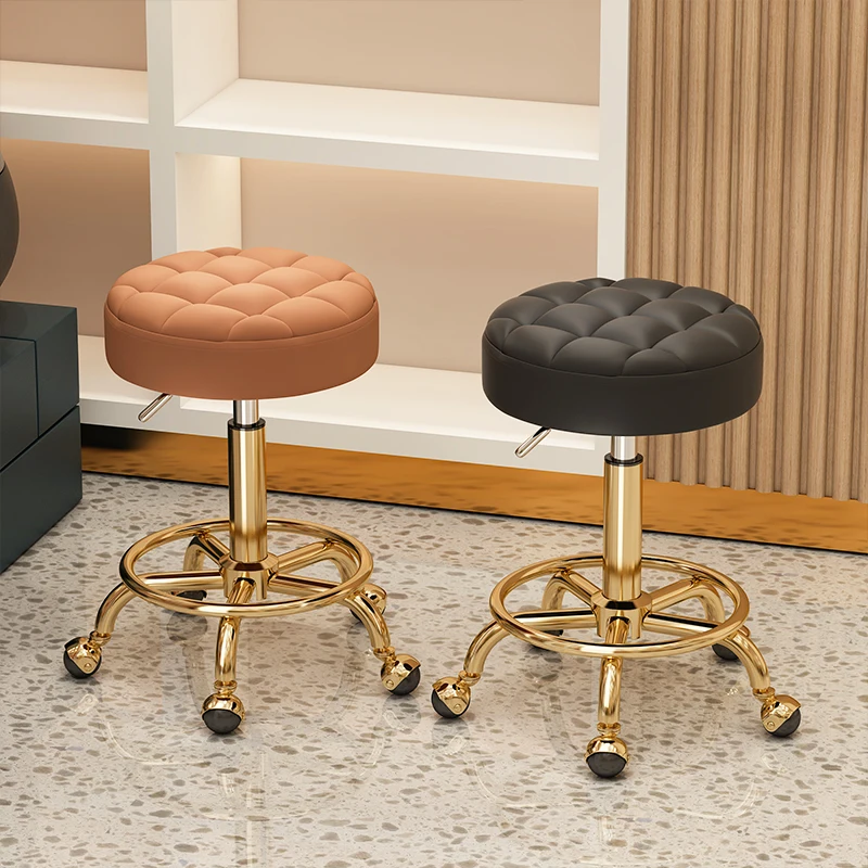 Коса стол Gold Beauty, Мебели за грим, Офис маса, столче с колела, въртящи се на 360 °, Подвижен кръгла табуретка