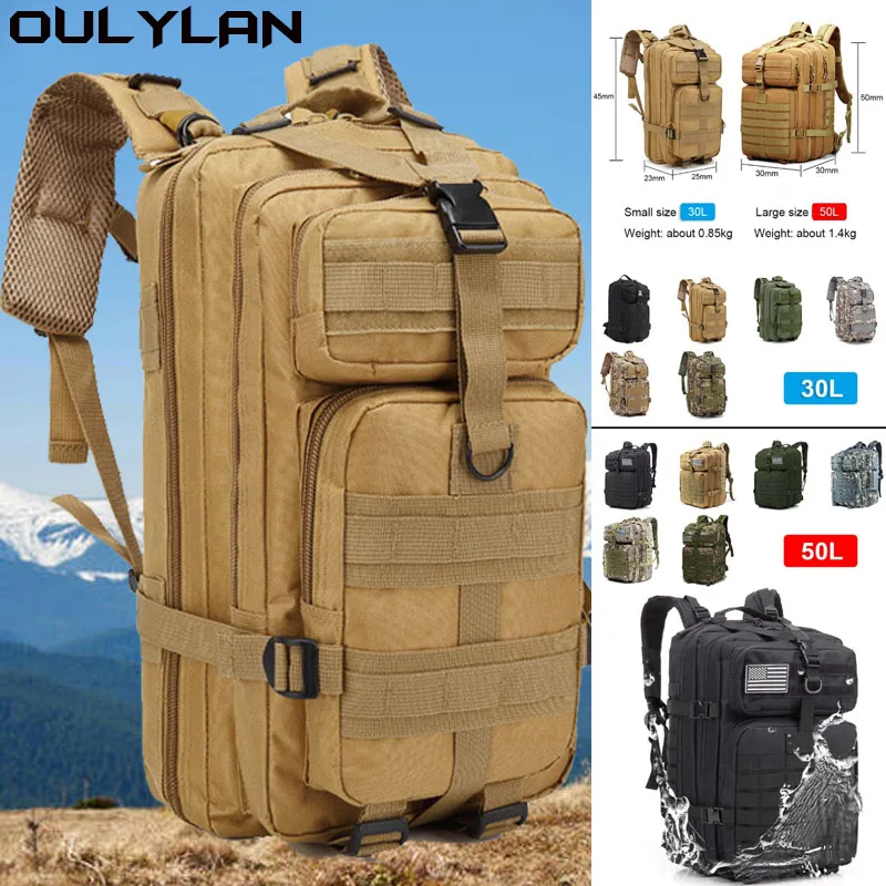 Ловна чанта Oulylan Непромокаеми туристически чанти за къмпинг 900D Найлон Военен 30Л/50Л Тактически мъжки раница за туризъм на открито