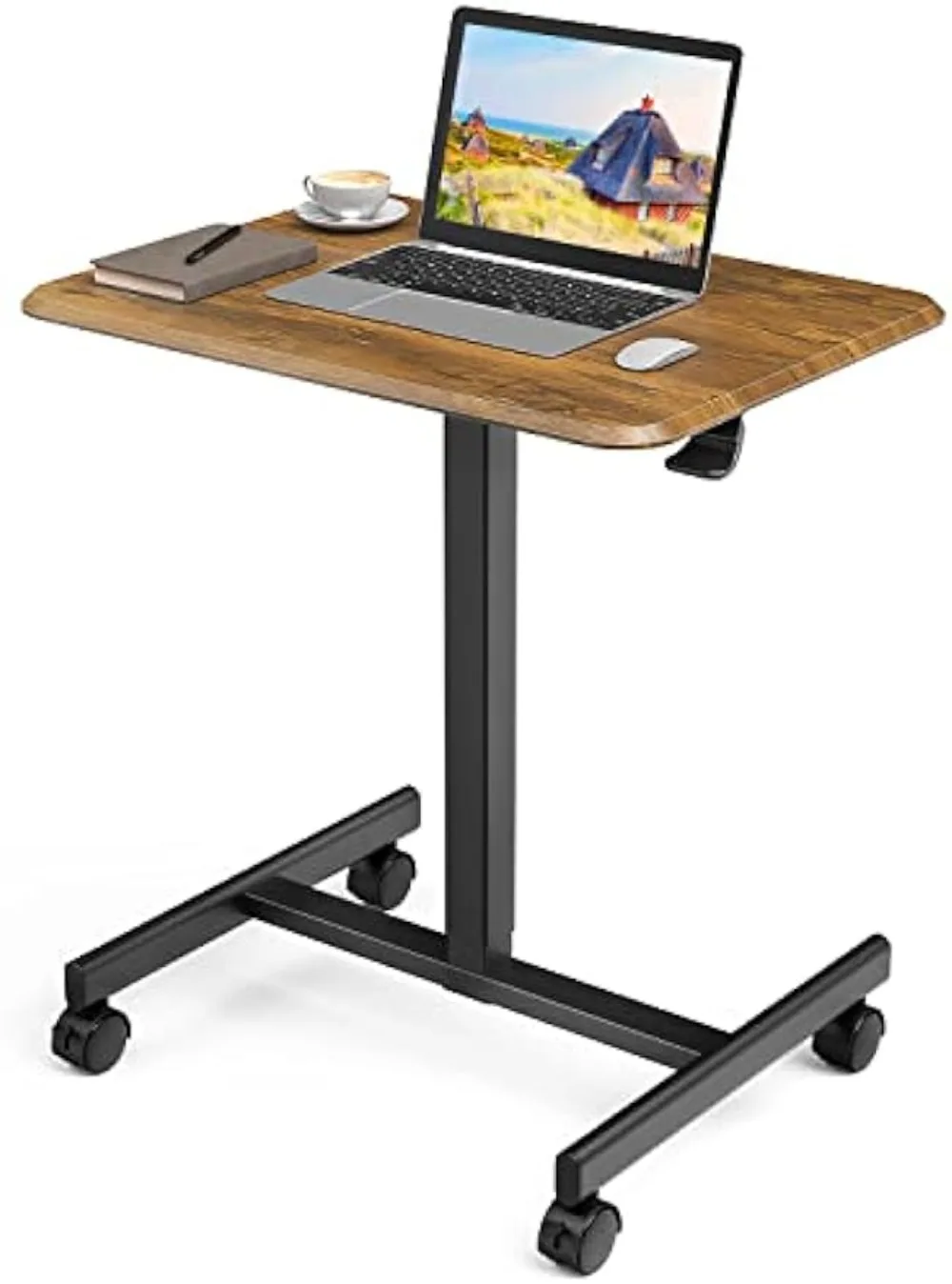 Мобилен бюрото за вашия лаптоп, Мобилен малък стоящ маса С пневматично регулиране на височината, преносим маса на колела, количка за лаптоп Ергономичен мобилен