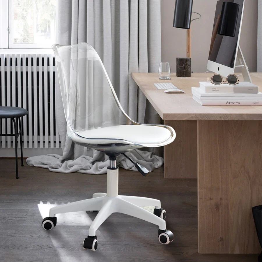 Модерни трапезни столове за вашия офис, регулируема въртящо се кресло на 360 °, Инженерно-пластмасов компютърен стол без подлакътници количка
