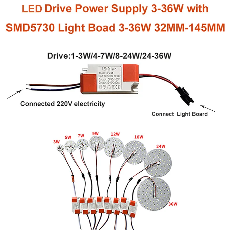 Мощност на водача LED 300mA 85-265 В 1-3 W 4-7 W 8-24 W 24-36 Вата С Висока Яркост SMD5730 LED на PCB Източник на Светлина Плоча Лампа От 3 W-36 W