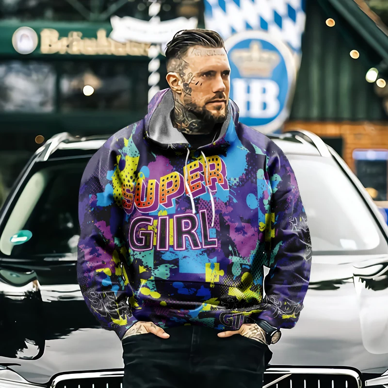 Мъжка спортна риза с качулка, пуловер с дълъг ръкав, пролет и есен-2021, серия с 3D печат в стил хип-хоп с футболни букви, индивидуалност