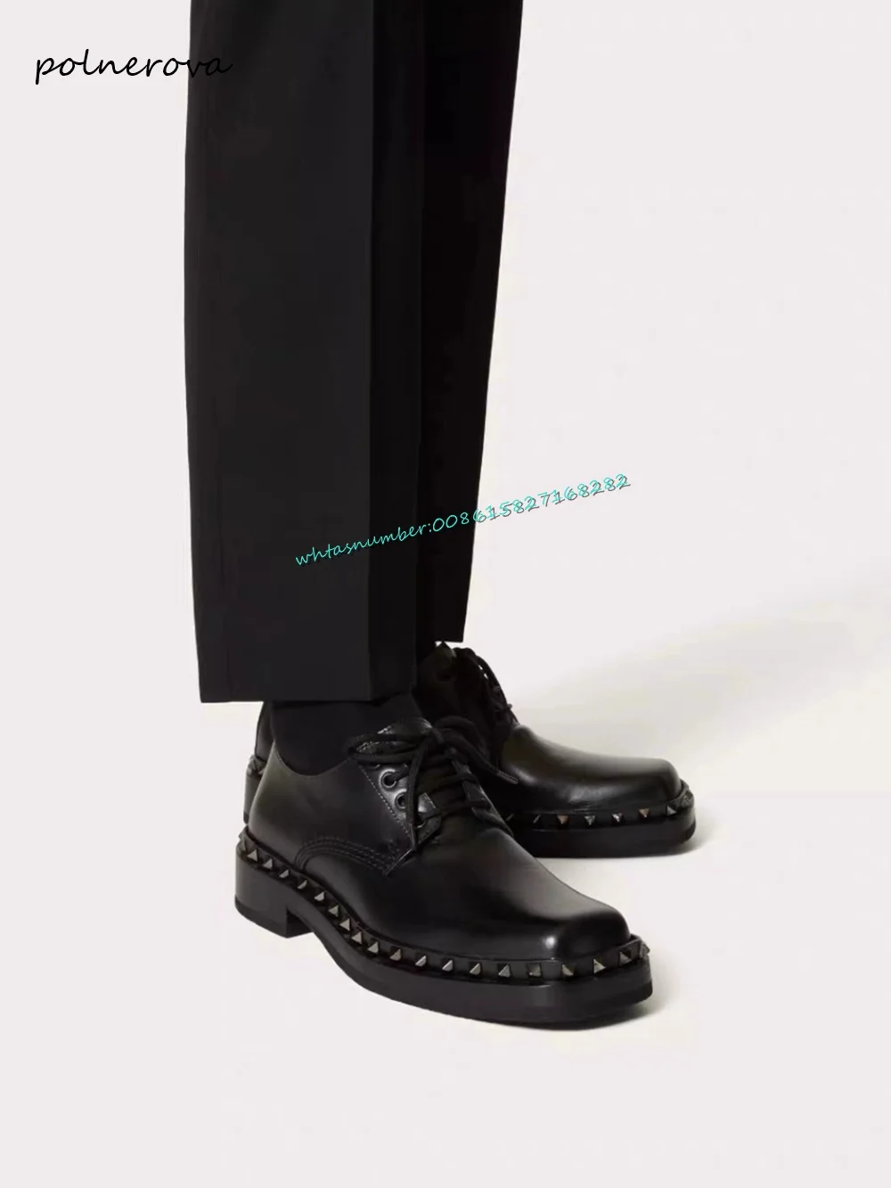 Най-новият Мъжки Офис обувки 2023 година С Нитове От Естествена Кожа В Масивна обувки, Модерни Обувки На дантела-За Партита, Обувки За кариера, Есента Луксозни Обувки За почивка