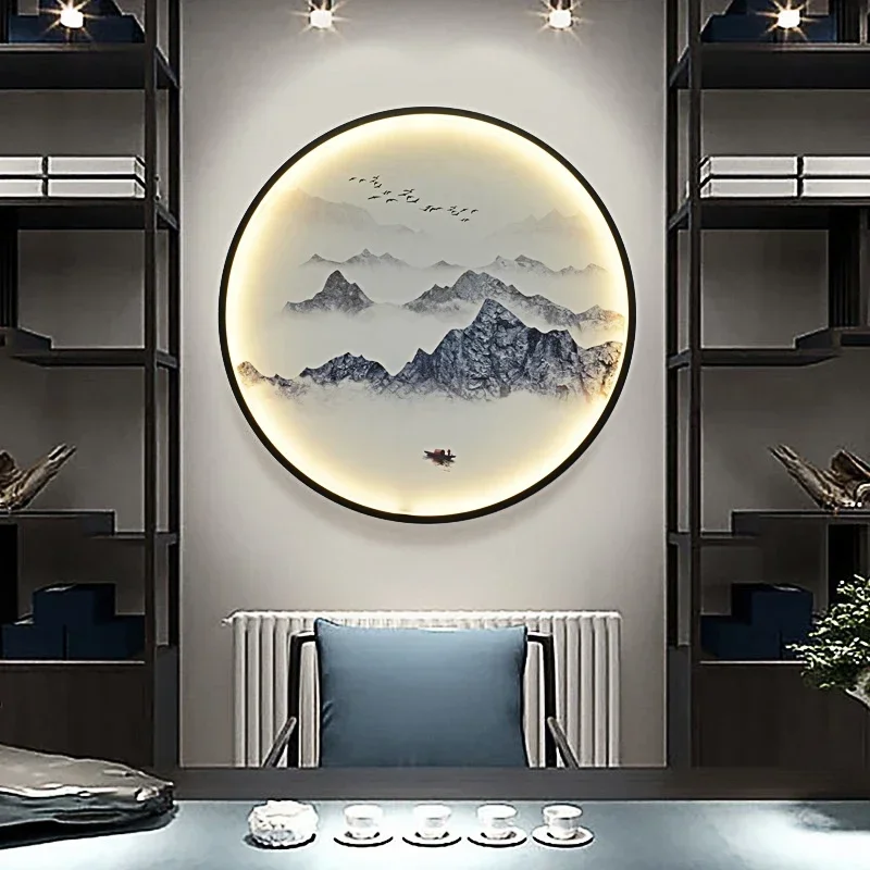 Новият стенен лампа в китайски стил Дзен Кръгла Хол, Спалня Лампи за дома Фоново декорация на стени Led светлини