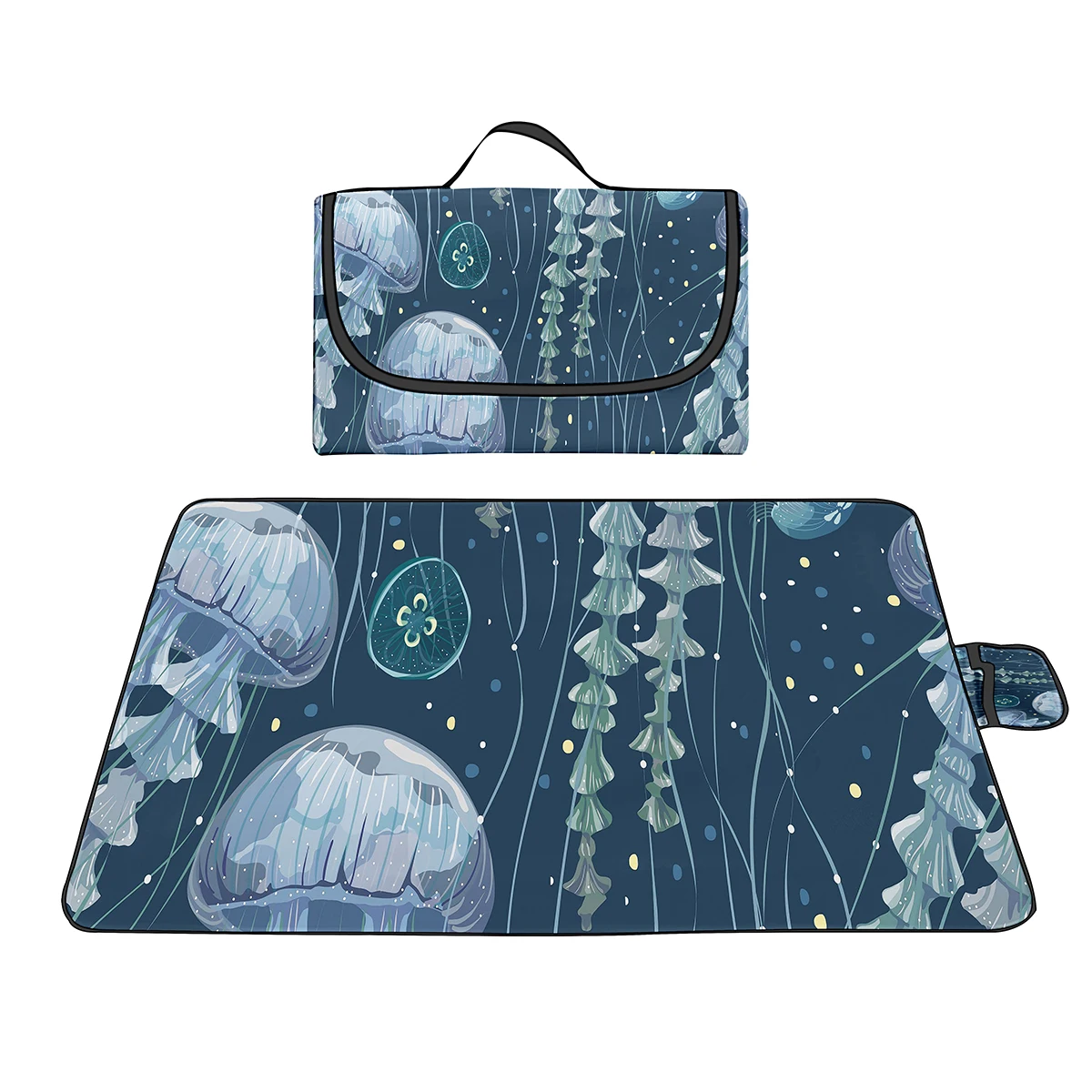 Одеяла за пикник с изображение на медуза, Водонепроницаемое плажна одеяло, защитено от пясък, Складное компактно вътрешно одеяло за къмпинг, туризъм и пътуване