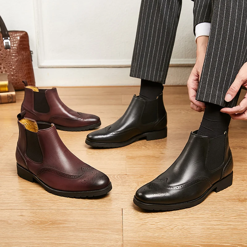 Разпродажба на фабрично цена, мъжки модел обувки са ръчно изработени в американски стил, зимни обувки Челси от естествена кожа
