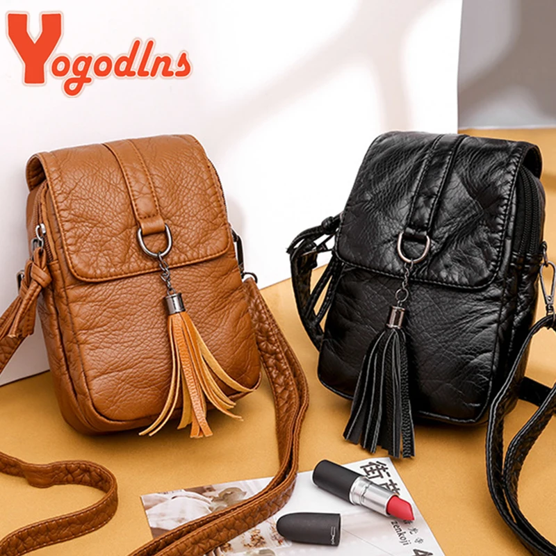 Реколта женствена чанта през рамо с пискюли от изкуствена кожа, чанта за телефон, модни малка квадратна чанта, Малка чанта-месинджър