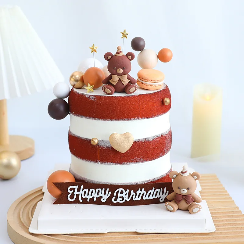 Украса на торта за рождения Ден Носят Гумени Топперы за торта с медвежонком Кръгли Полистирен топки Топперы за кифли Мече за детската душа, за да проверите за партито по случай рождения Ден