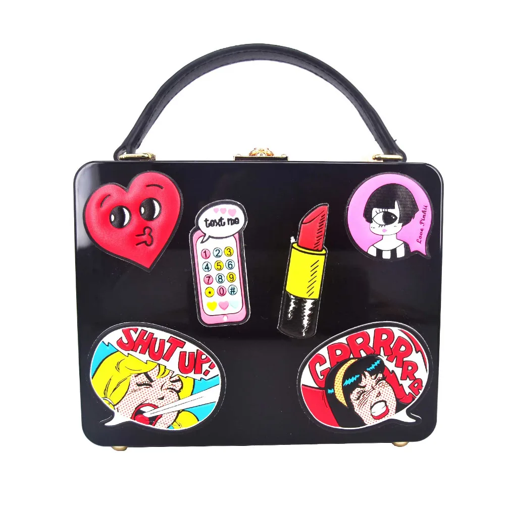Черна акрилна чанта Стара Кутия за партита, мини чанта през рамо дамски чанти с капак, дамски пощенска чанта, дамска чанта през рамо
