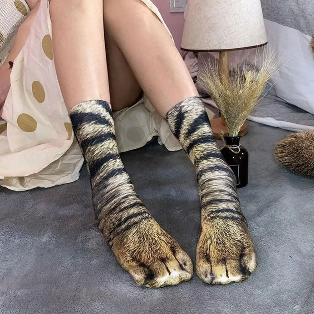 Чорапи С 3D Принтом Лапите на Животните, Забавни Чорапи Със Средна Тръба под Формата На Лапи на Тигър И Леопард, Еластични Чорапи Дишащи Унисекс, Детски Забавни Чорапи В Подарък