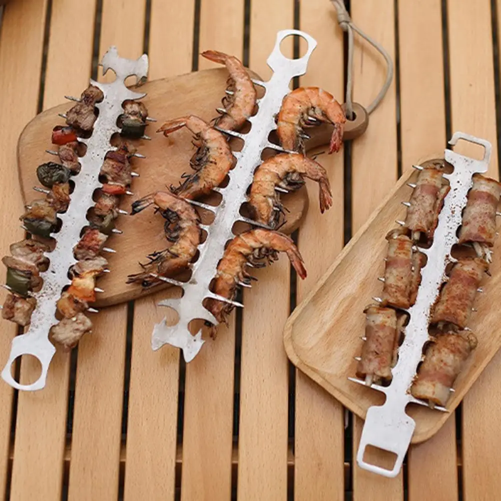 Шпажки от риба кост от неръждаема стомана 304, за Многократна употреба Метални шпажки за барбекю за нощуване на открито, инструмент за пробиване на месо на барбекю